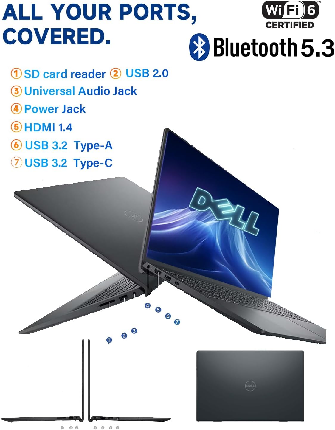 Dell Inspiron 15 3535 Touchscreen Laptop - 16GB DDR4 RAM, 512GB SSD, 15.6" FHD WVA Display, AMD Ryzen 7 7730U,Windows 11 Pro, Copilot, Wi-Fi, Webcam, for Business & Students (Renewed)