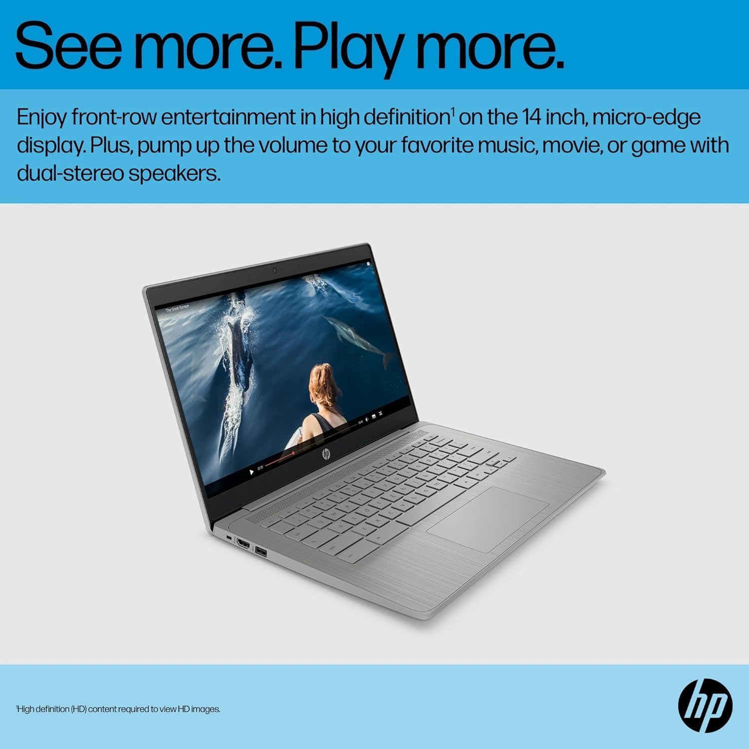 HP Chromebook 14 Laptop (14" HD, Intel 4-Core Celeron N4120, 4GB RAM, 64GB eMMC + 64GB SD Card) for Home, Students & Everyday Use, Light Weight, 14-Hr Battery Life, Webcam, Wi-Fi, IST HUB, Chrome OS