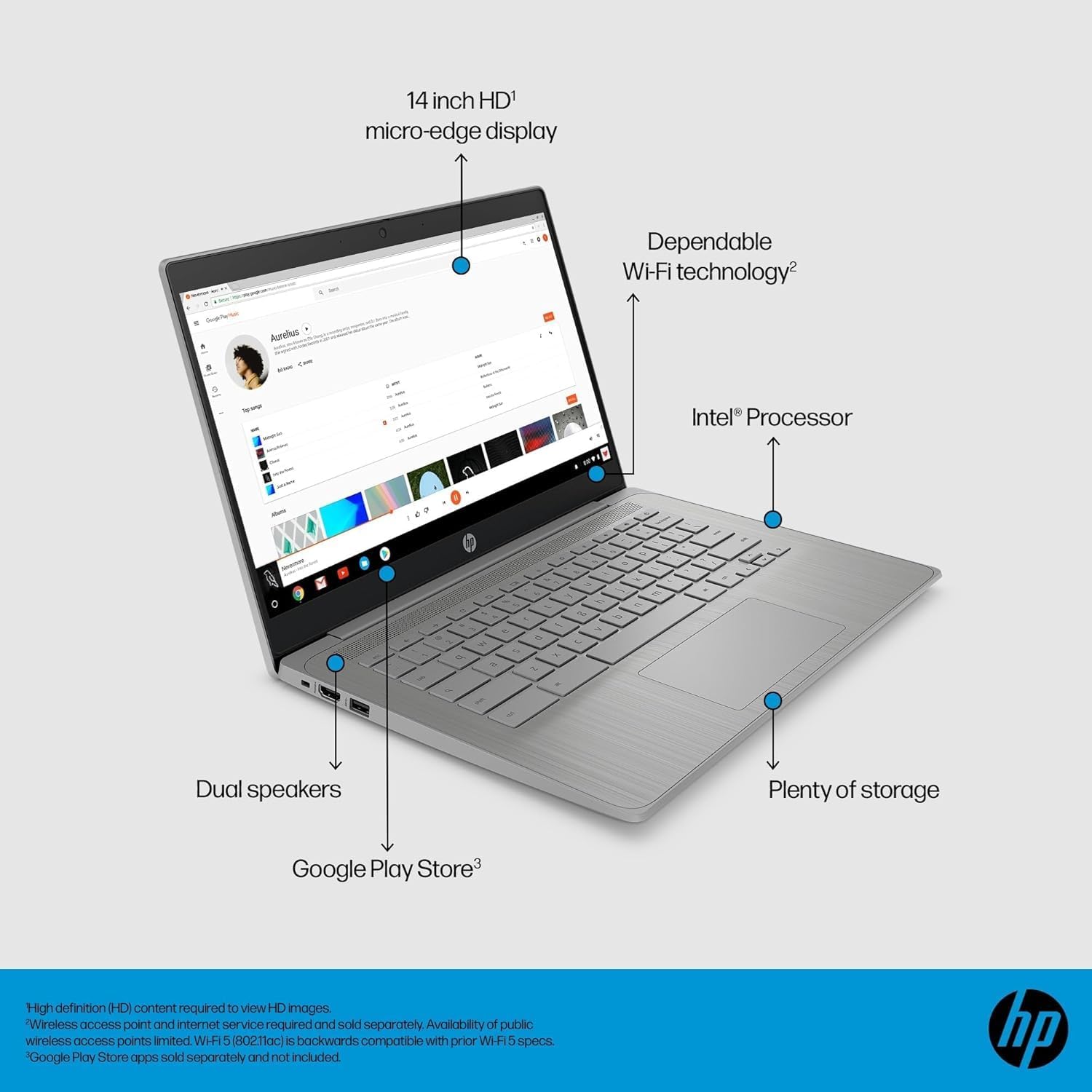 HP Chromebook 14 Laptop (14" HD, Intel 4-Core Celeron N4120, 4GB RAM, 64GB eMMC + 64GB SD Card) for Home, Students & Everyday Use, Light Weight, 14-Hr Battery Life, Webcam, Wi-Fi, IST HUB, Chrome OS