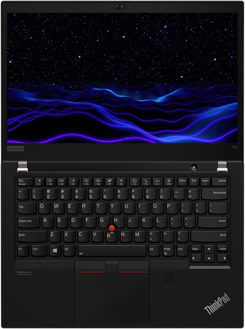 Lenovo ThinkPad T14 Gen 2 laptop, keyboard and display view — model image