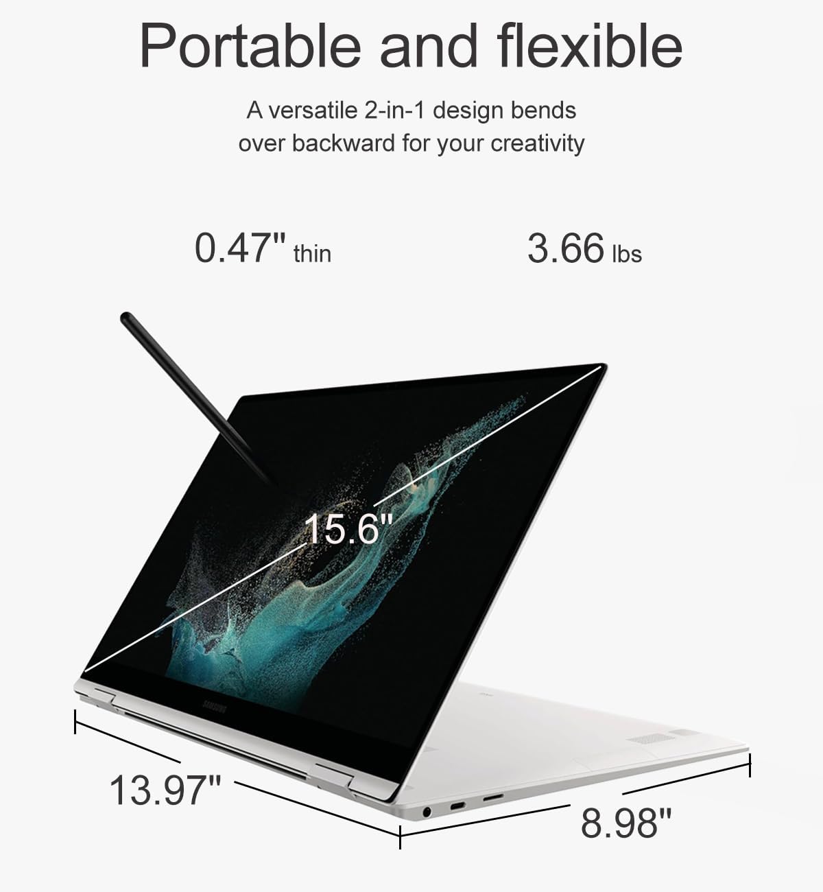 Samsung Galaxy Book Pro 360 2-in-1 Laptop w/ S Pen (15.6" FHD AMOLED Touchscreen, Intel 12-Core i7-1260P, 16GB RAM, 1TB SSD) for Professionals, Fingerprint, Backlit, Wi-Fi 6E, Win 11 Pro, NP950QED