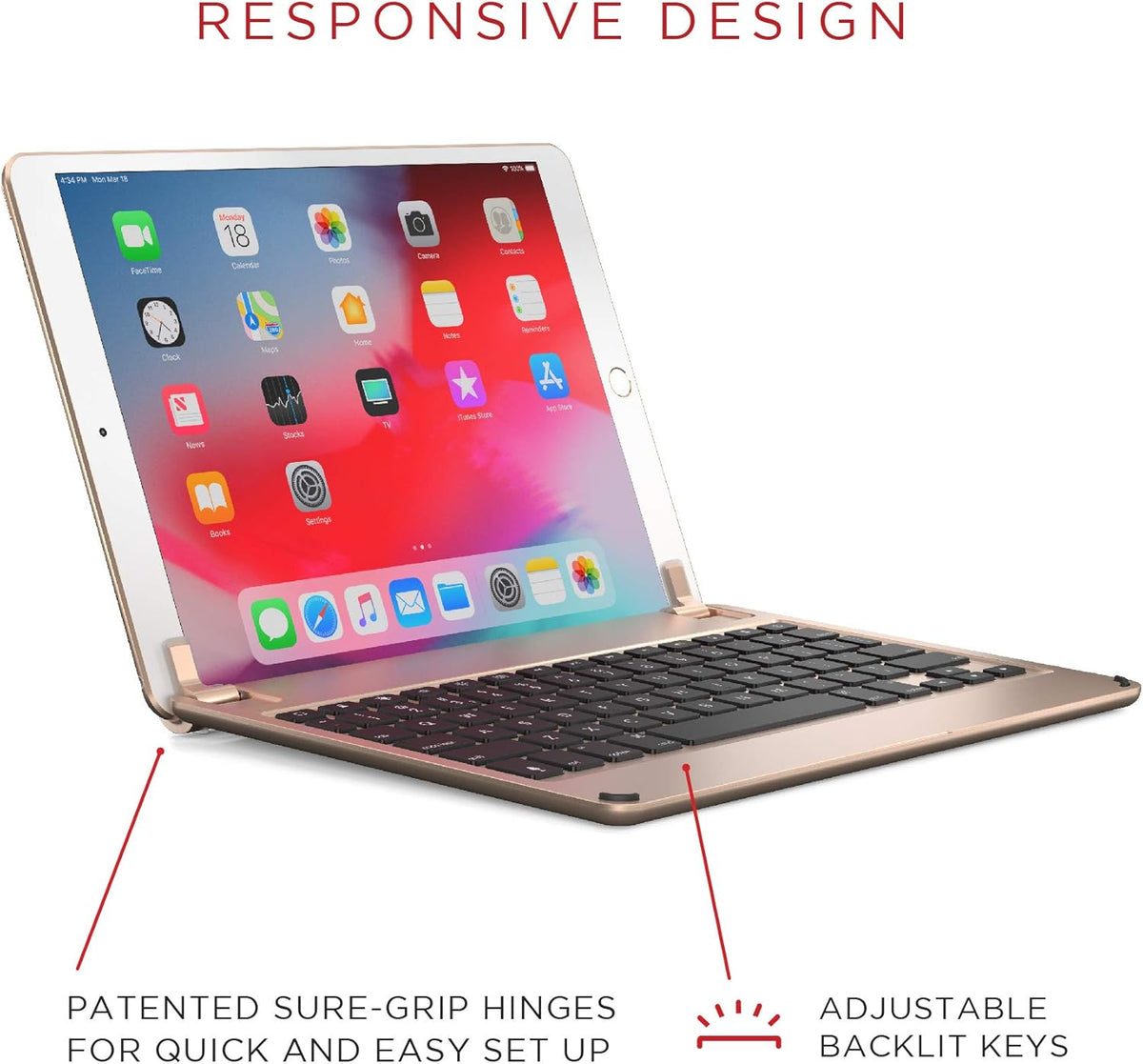 Brydge 10.5 Keyboard for iPad Pro 10.5-inch | Aluminum Bluetooth 4.2 Keyboard with Backlit Keys (Gold) Series II