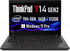 Lenovo ThinkPad T14 Gen 2 Business Laptop, 14" Full HD (1920 x 1080) Notebook PC, 11th Gen Quad-Core i5-1145G7, 16GB DDR4, 512GB SSD, HDMI, Windows 11 Pro (Renewed)
