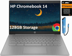 HP Chromebook 14 Laptop (14" HD, Intel 4-Core Celeron N4120, 4GB RAM, 64GB eMMC + 64GB SD Card) for Home, Students & Everyday Use, Light Weight, 14-Hr Battery Life, Webcam, Wi-Fi, IST HUB, Chrome OS