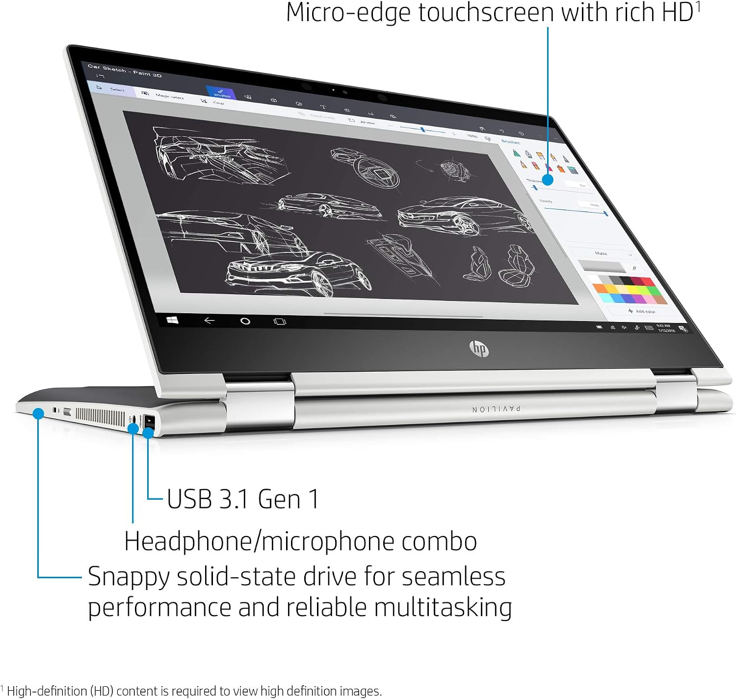 HP Pavilion X360 14-Inch Convertible Touchscreen Laptop, 8th Gen Intel Core I5-8265U, 8 GB RAM, 512 GB Solid-State Drive, Windows 10 Home (14-cd1020nr, Natural Silver)